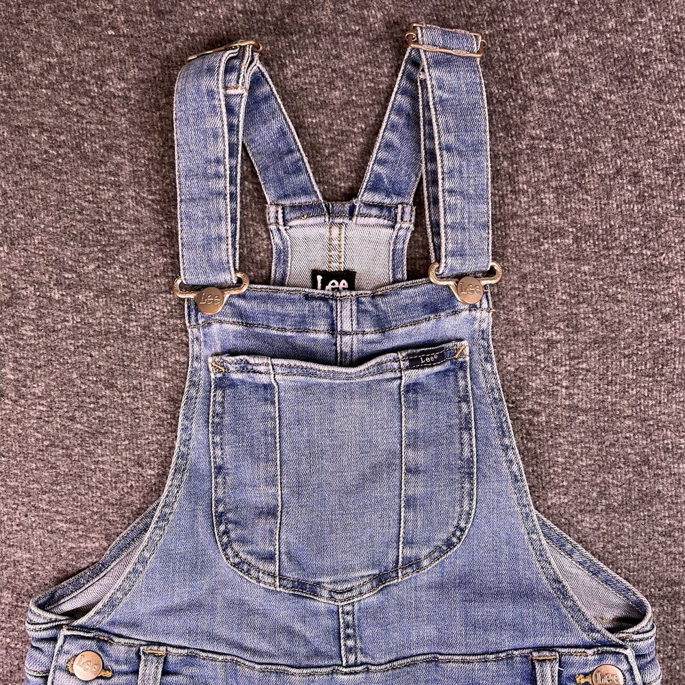 Lee Overalls Womens Small Blue Medium Wash Farm Chore Boho Bib Shortalls Pockets - Picture 9 of 16